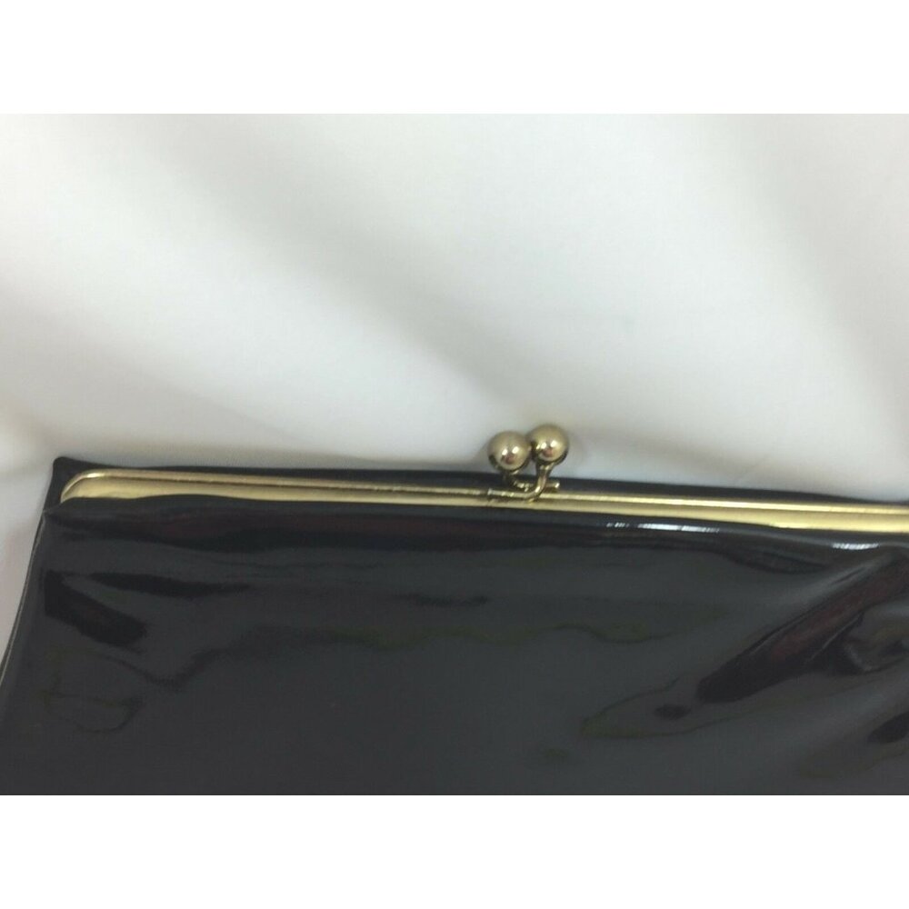 Vintage Purse St Thomas Black Patent Leather Clutch Chain Handle 26076 - Picture 2 of 5